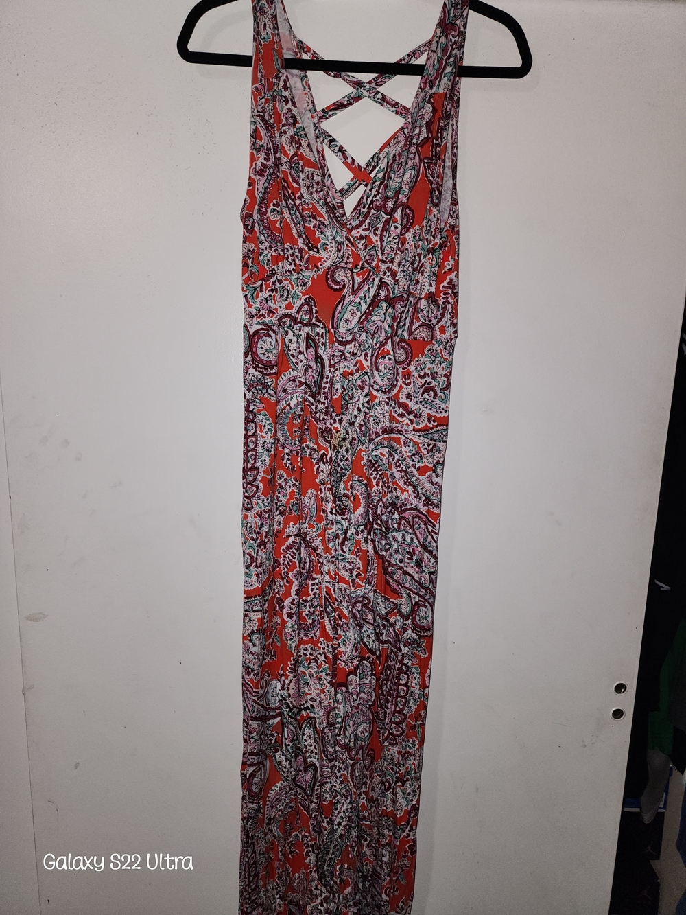 Loveappella Coral Paisley Maxi Dress with Crisscross Back